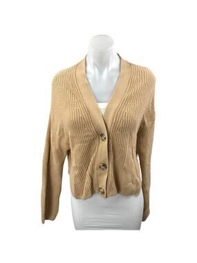 Abercrombie & Fitch Tan Long Sleeve Ribbed Knit Button Up Cardigan Sweater XS